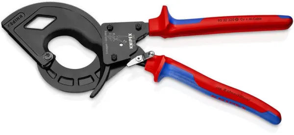 Knipex-kaapelileikkuri (räikkäperiaate, 3-vaiheinen) musta atramentoitu, monikomponenttikahvalla 320 mm
