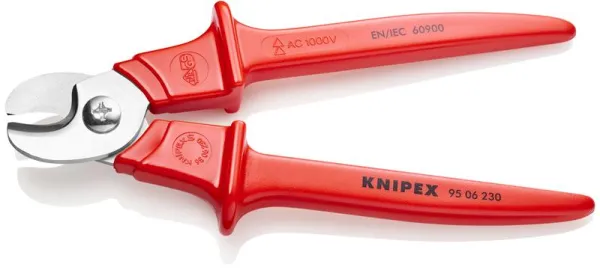 Knipex-kaapelileikkuri, muovipäällysteiset kahvat, eristetty, muovipäällysteinen, VDE-testattu 230 mm