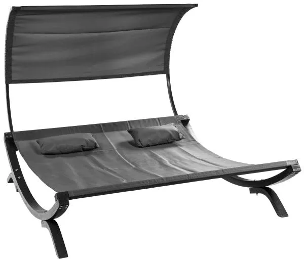 Kaksois aurinkovuode katoksella lehtikuusesta