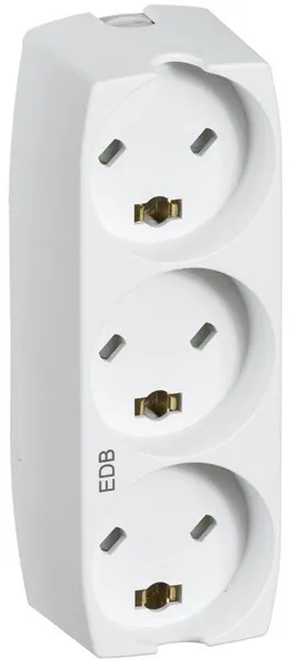 LK Jakorasia, jossa on 3 suorakulmaista EDB-pistoketta, 2-napainen maadoituksella, valkoinen